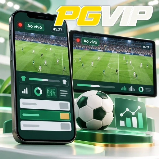 PGVIP — ilustração de celular e tablet com uma partida de futebol ao vivo