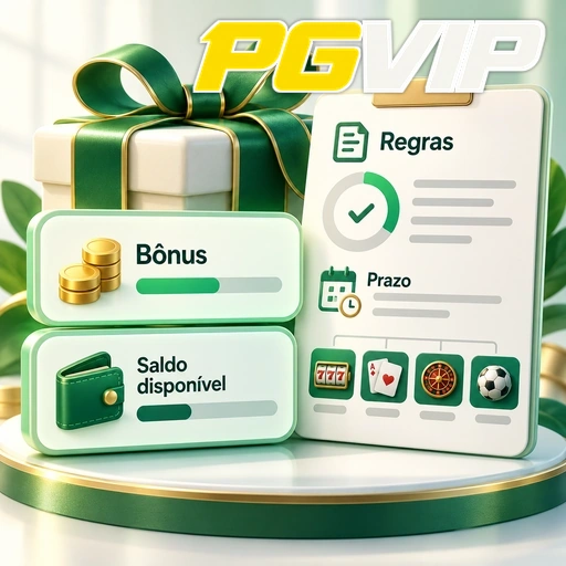 PGVIP — ilustração de bônus, saldo disponível e lista de regras e prazos