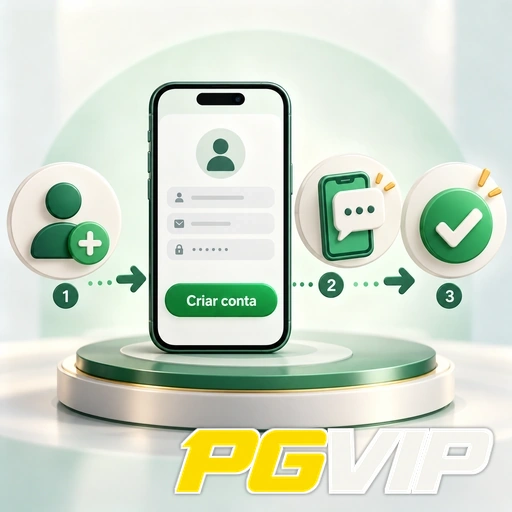 PGVIP — ilustração das etapas de criação de conta no celular