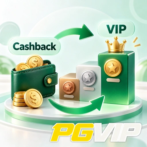 PGVIP — ilustração de cashback e nível VIP com moedas, carteira e coroa