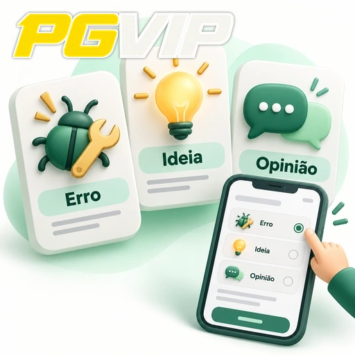 PGVIP — ilustração das categorias de feedback: erro, ideia e opinião