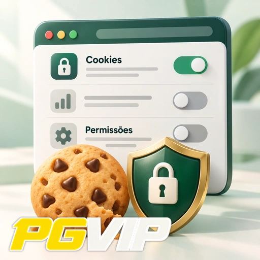 PGVIP — ilustração de configurações de cookies e permissões com escudo e cadeado