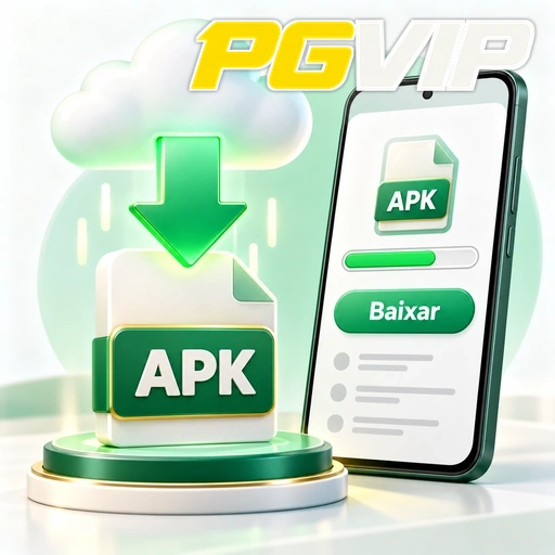 PGVIP — ilustração de download de APK com seta, nuvem e celular
