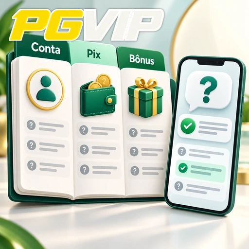 PGVIP — ilustração de ajuda sobre conta, Pix e bônus em telas de celular