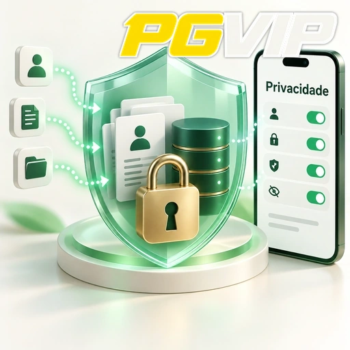 PGVIP — ilustração de privacidade e proteção de dados com escudo, cadeado e celular