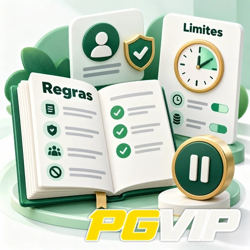 PGVIP — ilustração de regras de uso com lista, limites de tempo e símbolo de pausa