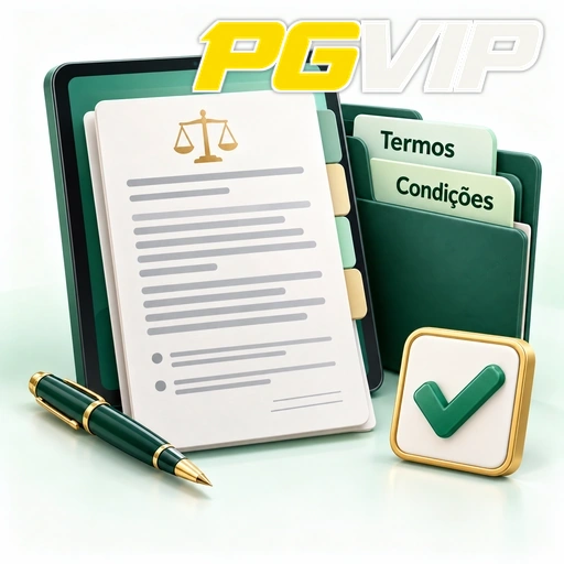 PGVIP — ilustração de termos e condições em documentos com caneta e símbolo de confirmação